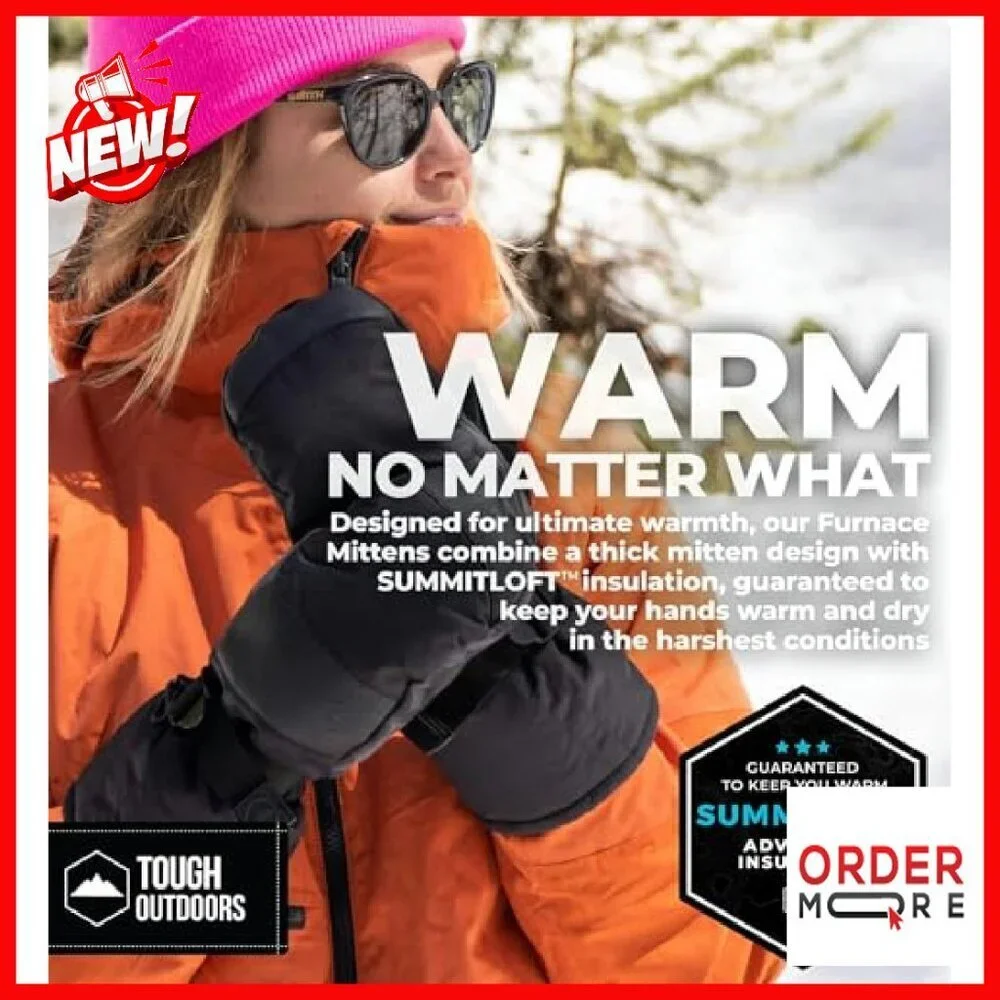 Waterproof Ski Mittens with Thermal Fleece Lining - Winter Gloves for Men &